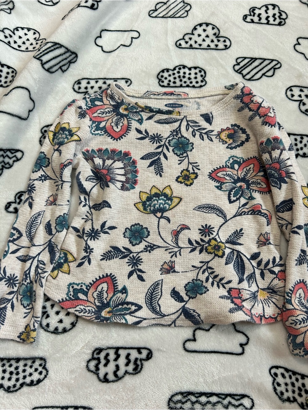 Old Navy Cream Floral Knit Top with Pink, Teal & Yellow Accents
